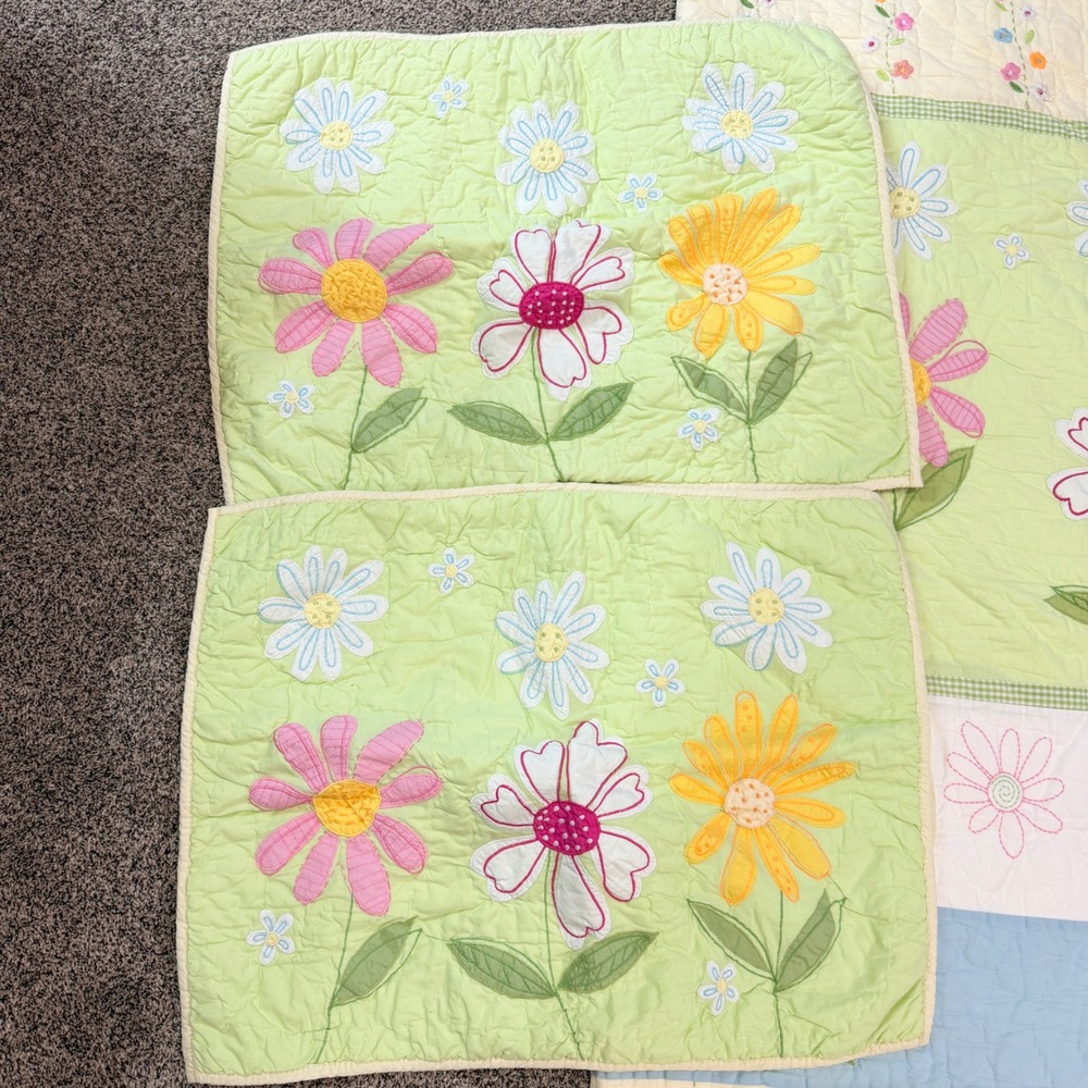 Pottery Barn Kids Floral Daisy Garden Quilt Comforter 2 Shams Full Queen 86 x 86 - Picture 2 of 11